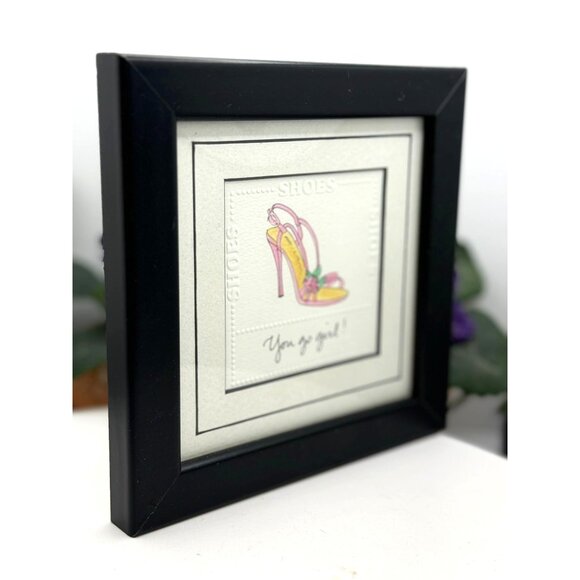 Framed Embossed Print "You Go Girl!" Pink High Heel Art - Picture 2 of 7